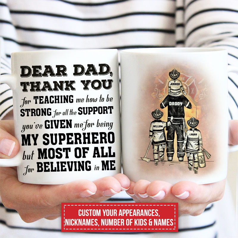 Personalized "My Superhero" Firefighter Dad & Kids Thank You Mug Gift