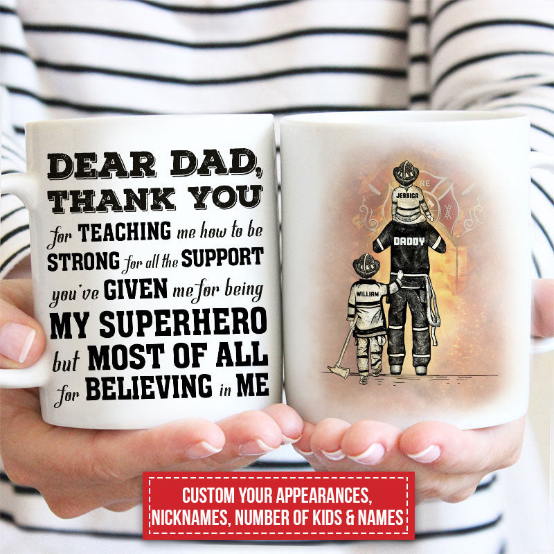Personalized "My Superhero" Firefighter Dad & Kids Thank You Mug Gift