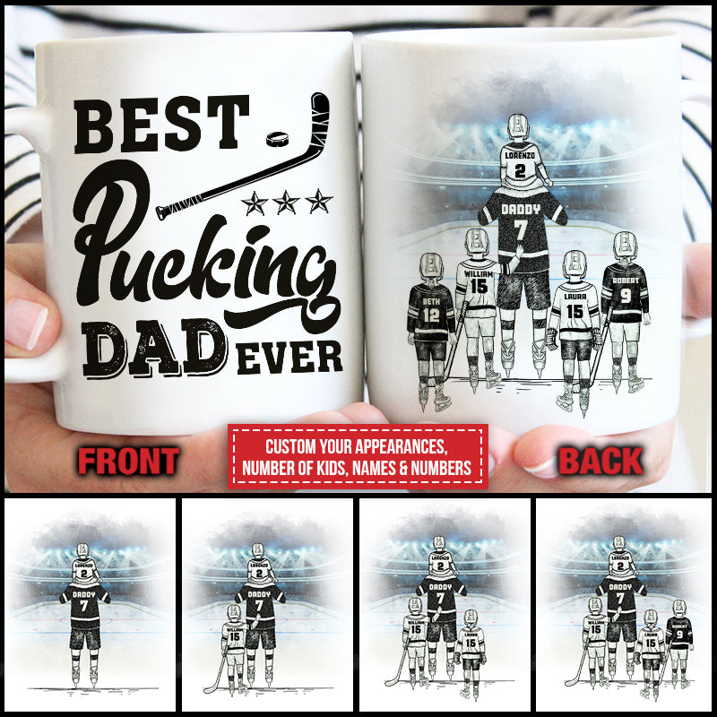 Personalized Hockey Dad & Kids Mug - "BEST Pucking DAD EVER" Custom Gift