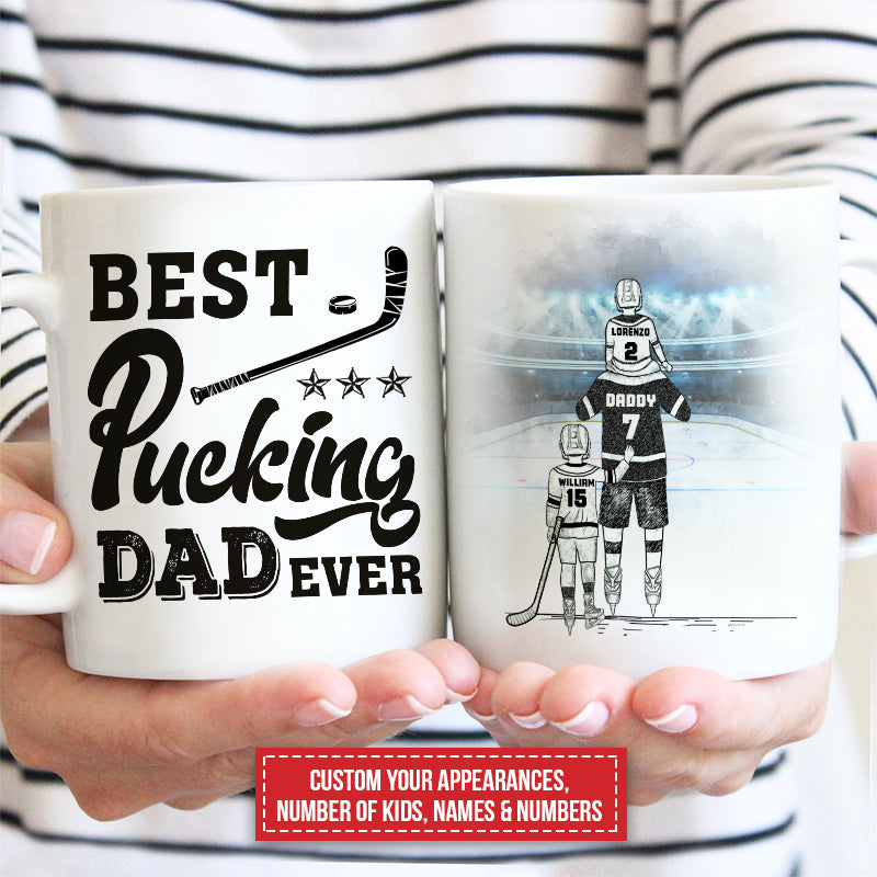 Personalized Hockey Dad & Kids Mug - "BEST Pucking DAD EVER" Custom Gift