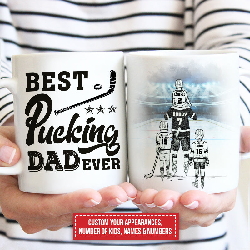 Personalized Hockey Dad & Kids Mug - "BEST Pucking DAD EVER" Custom Gift