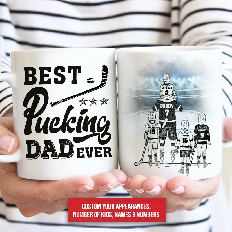 Personalized Hockey Dad & Kids Mug - "BEST Pucking DAD EVER" Custom Gift