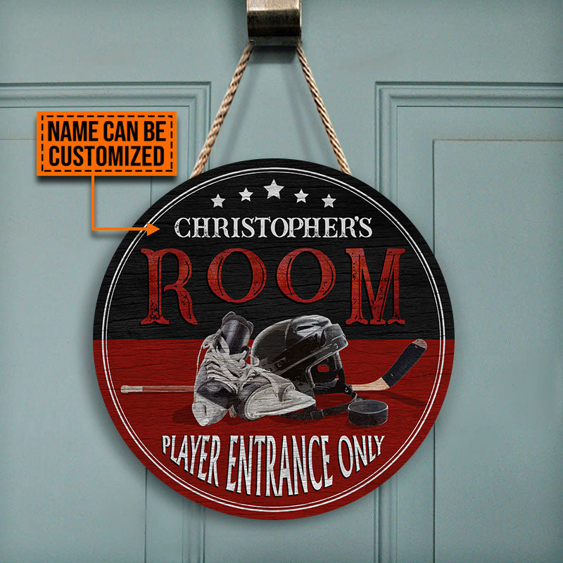 Personalized Hockey Player Room Sign - 'Player Entrance Only' Wood Decor