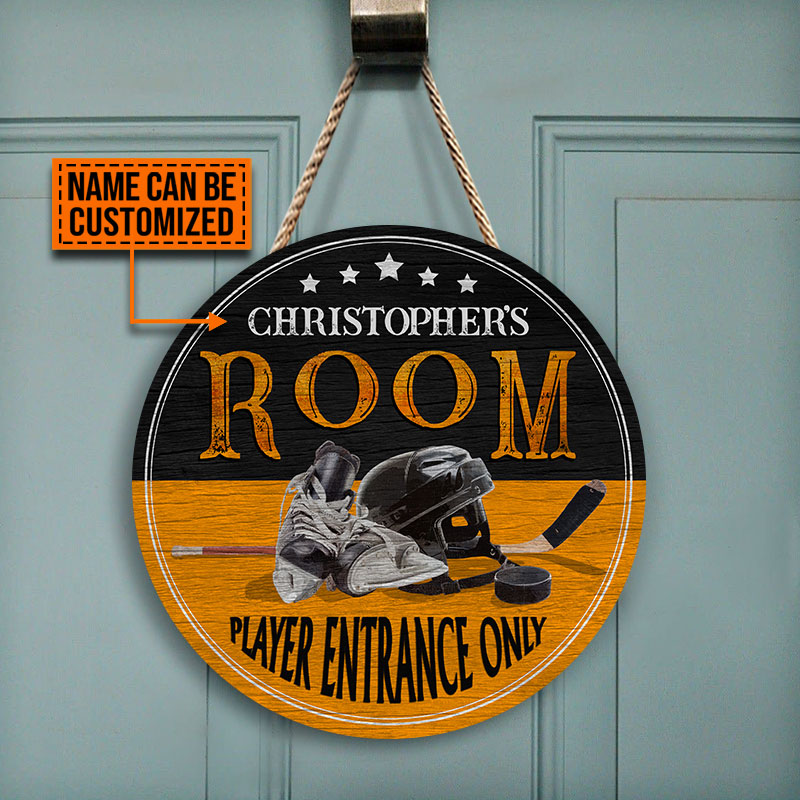Personalized Hockey Player Room Sign - 'Player Entrance Only' Wood Decor
