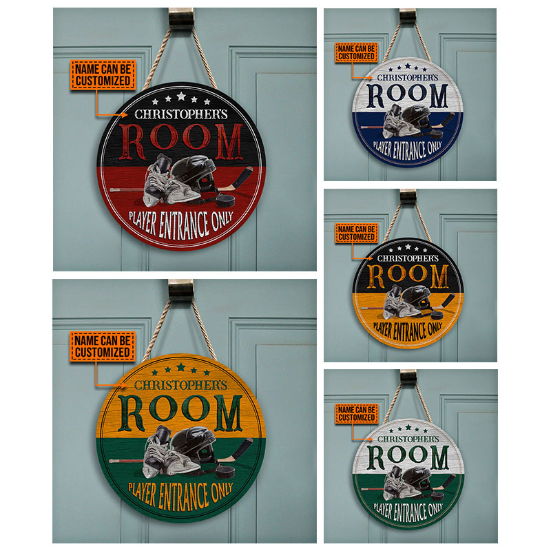 Personalized Hockey Player Room Sign - 'Player Entrance Only' Wood Decor