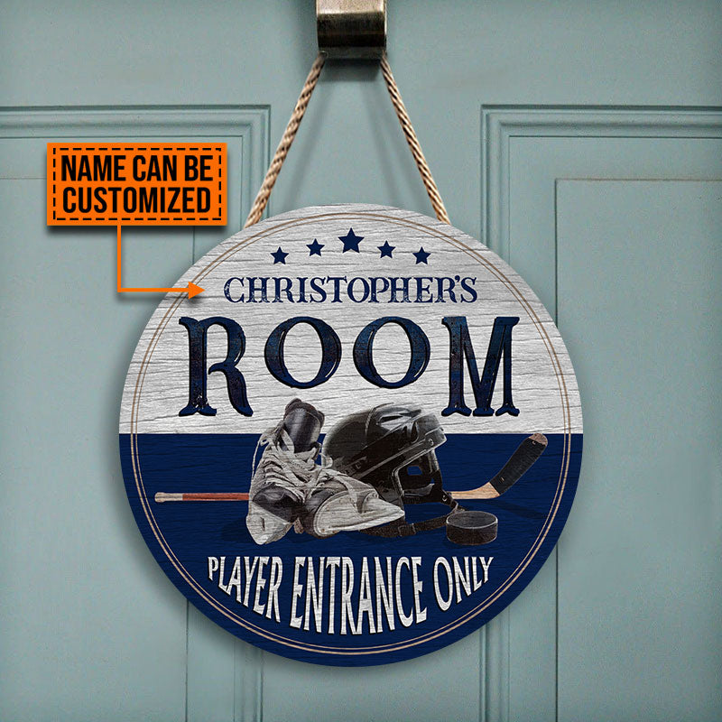Personalized Hockey Player Room Sign - 'Player Entrance Only' Wood Decor