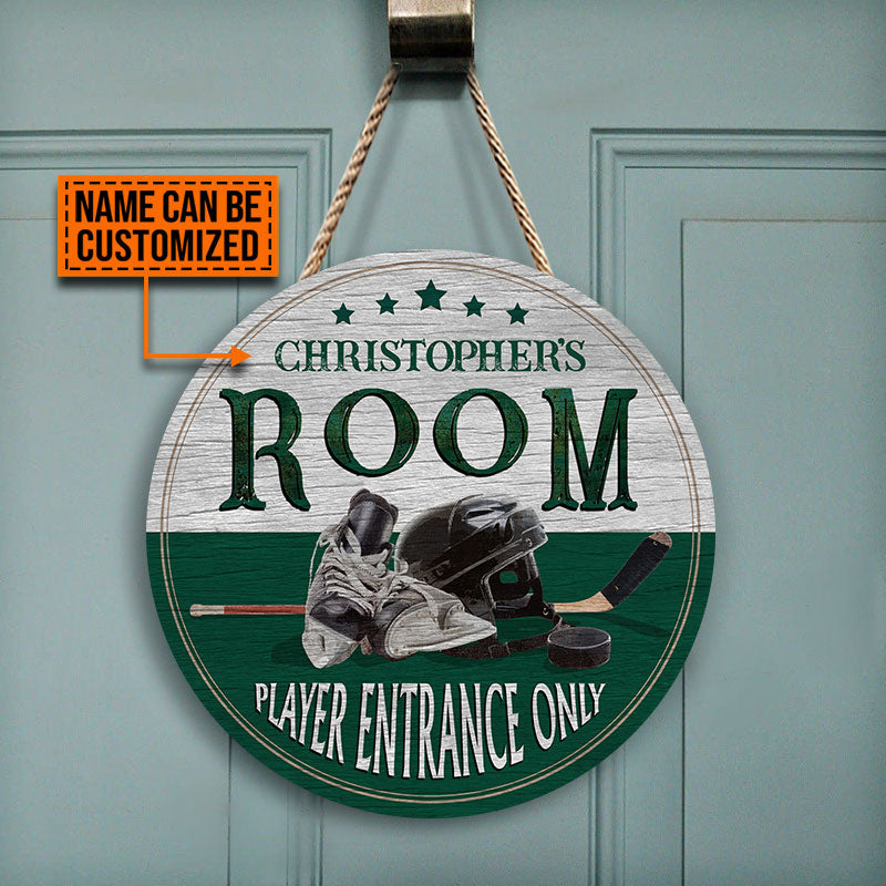 Personalized Hockey Player Room Sign - 'Player Entrance Only' Wood Decor