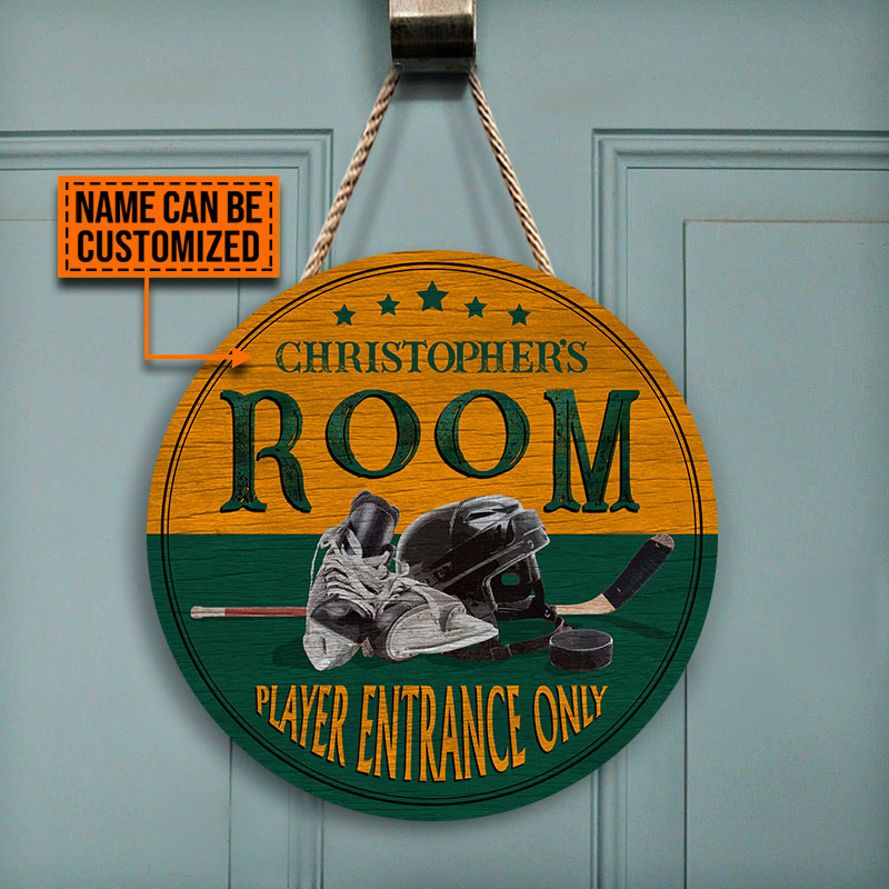 Personalized Hockey Player Room Sign - 'Player Entrance Only' Wood Decor