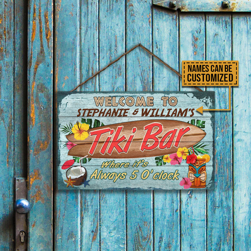 Personalized Tiki Bar Wood Sign: Welcome to Your 'Always 5 O'clock' Oasis