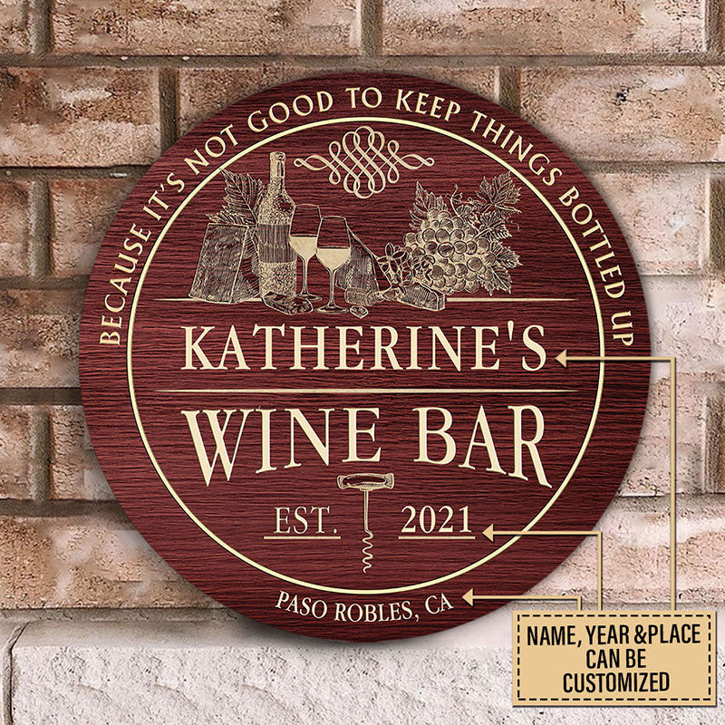 Personalized Wine Bar Wood Sign: "Bottled Up" Custom Home Decor Gift