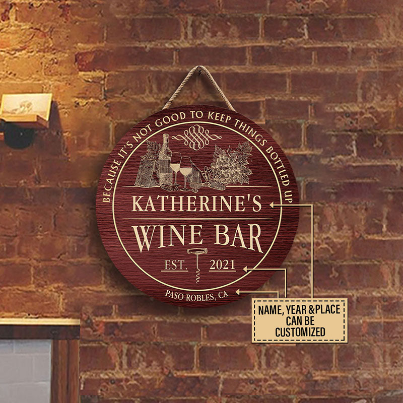 Personalized Wine Bar Wood Sign: "Bottled Up" Custom Home Decor Gift
