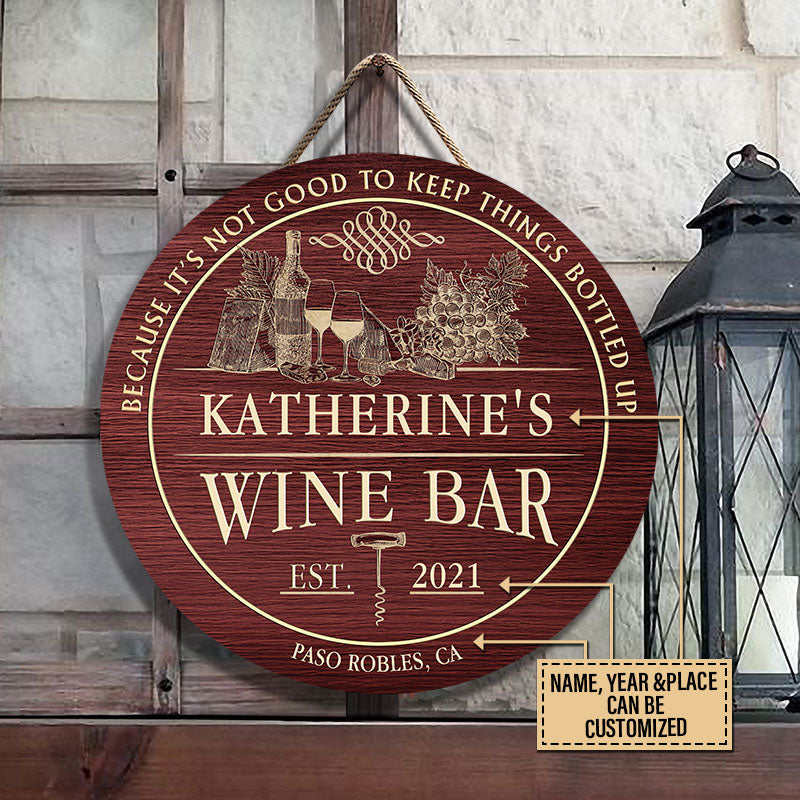 Personalized Wine Bar Wood Sign: "Bottled Up" Custom Home Decor Gift