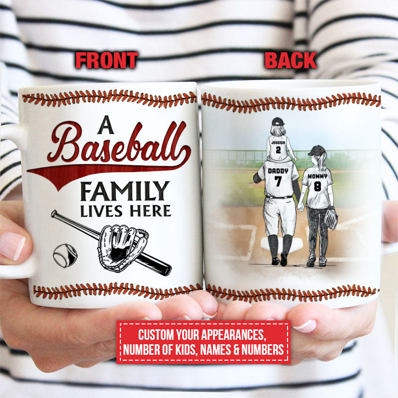 Personalized 'A Baseball Family Lives Here' Mug - Custom Family Gift