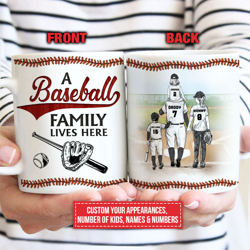 Personalized 'A Baseball Family Lives Here' Mug - Custom Family Gift