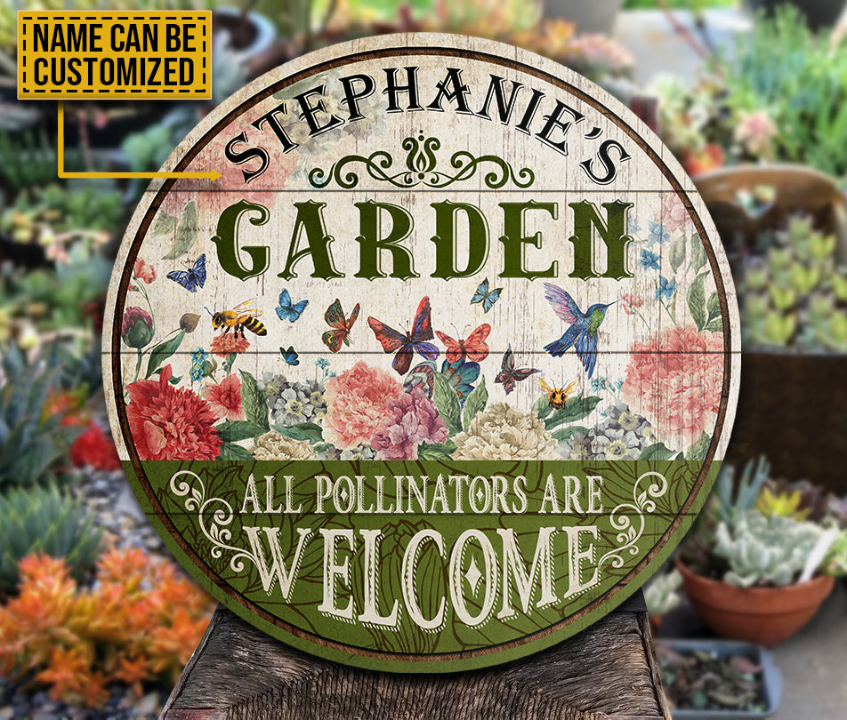 Custom Garden Welcome Sign: All Pollinators Are Welcome Rustic Wood Plaque