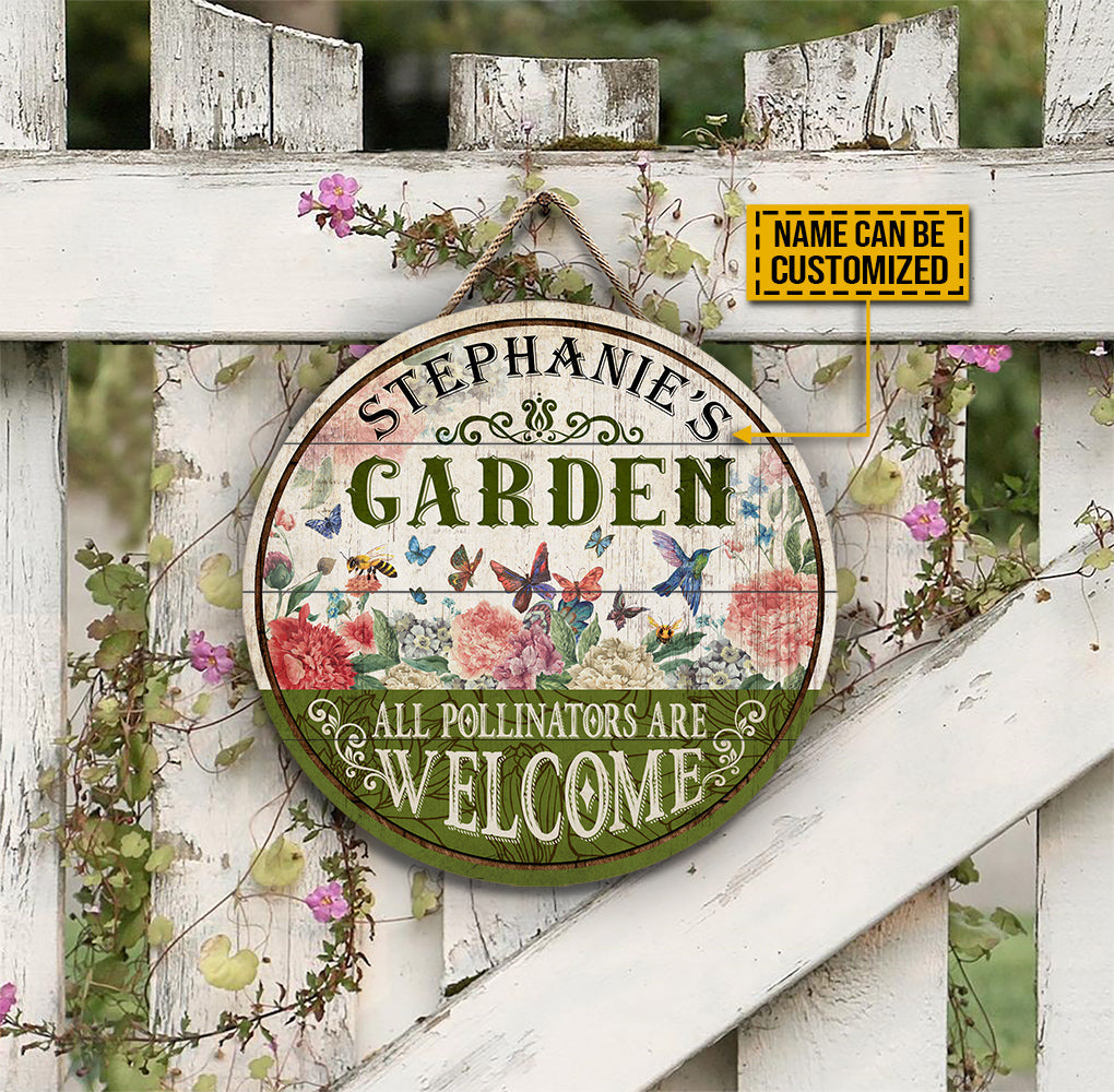 Custom Garden Welcome Sign: All Pollinators Are Welcome Rustic Wood Plaque