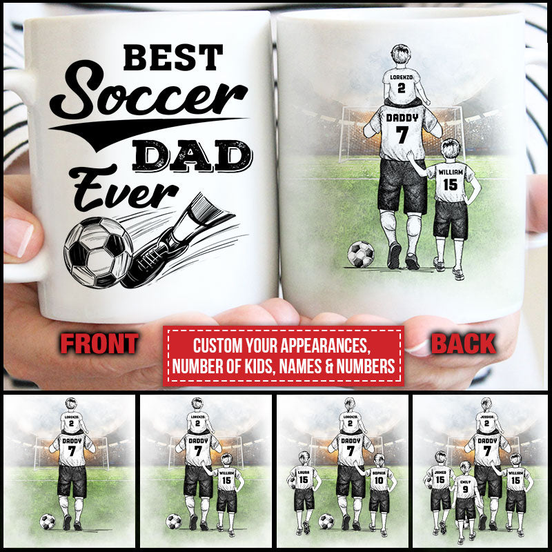 Personalized 'BEST SOCCER DAD EVER' Mug - Custom Dad & Kids Soccer Gift