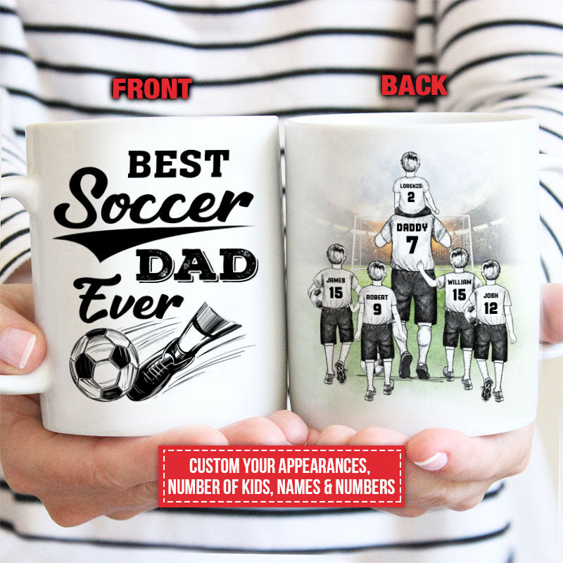 Personalized 'BEST SOCCER DAD EVER' Mug - Custom Dad & Kids Soccer Gift