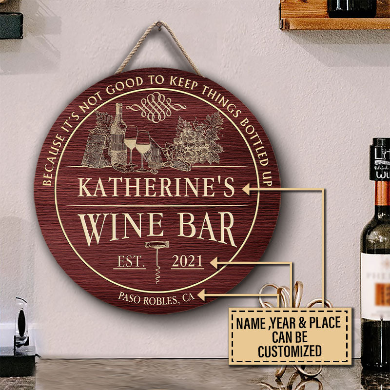 Personalized Wine Bar Wood Sign: "Bottled Up" Custom Home Decor Gift