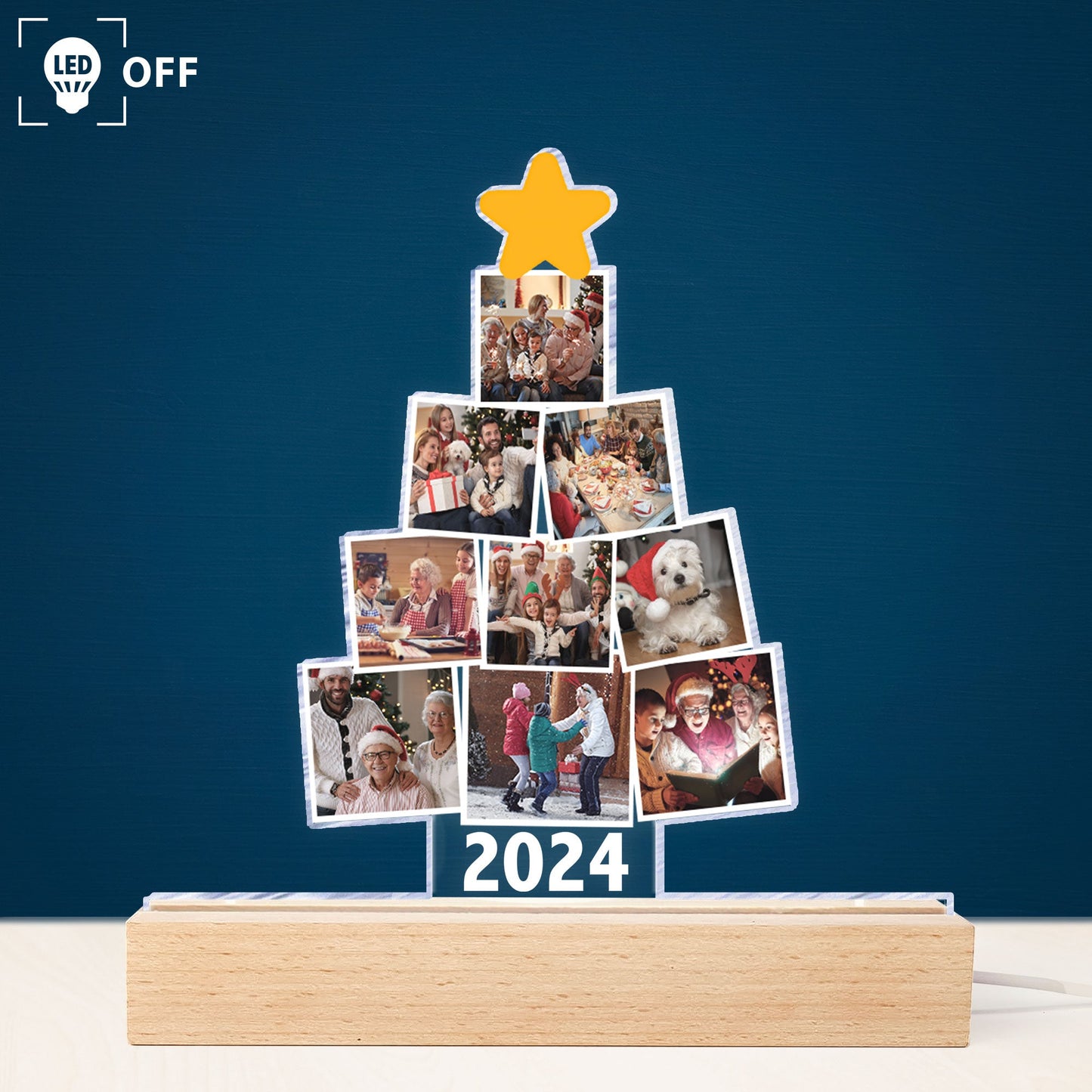 Personalized Family Photo Tree LED Light - Christmas 2024 Keepsake