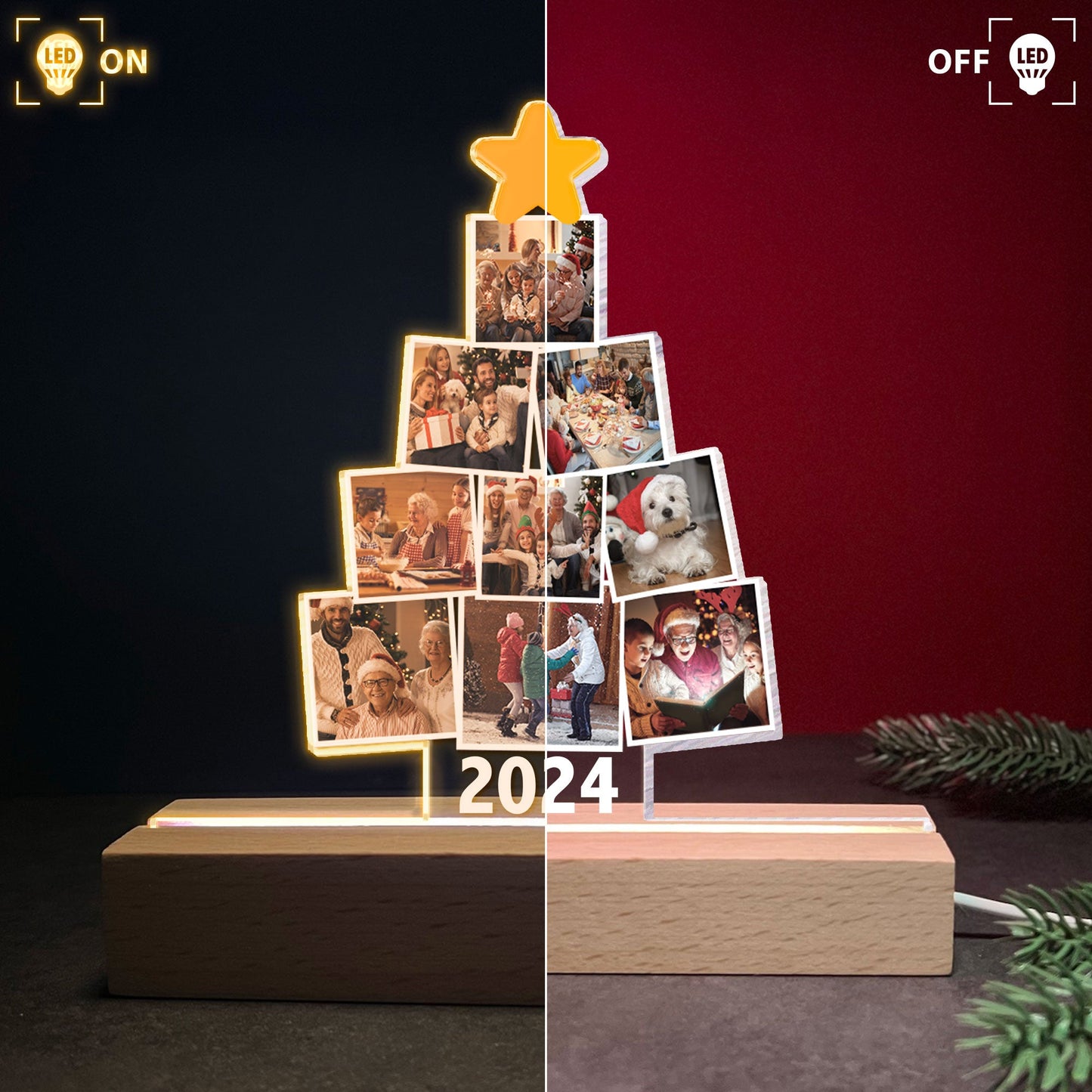 Personalized Family Photo Tree LED Light - Christmas 2024 Keepsake
