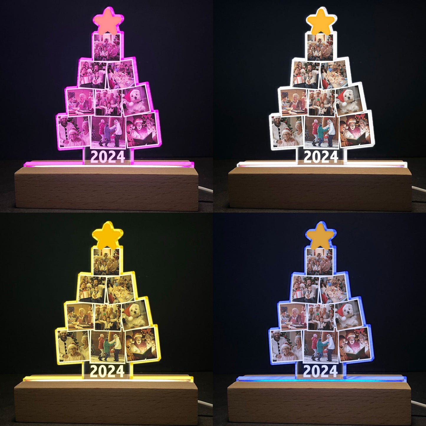 Personalized Family Photo Tree LED Light - Christmas 2024 Keepsake