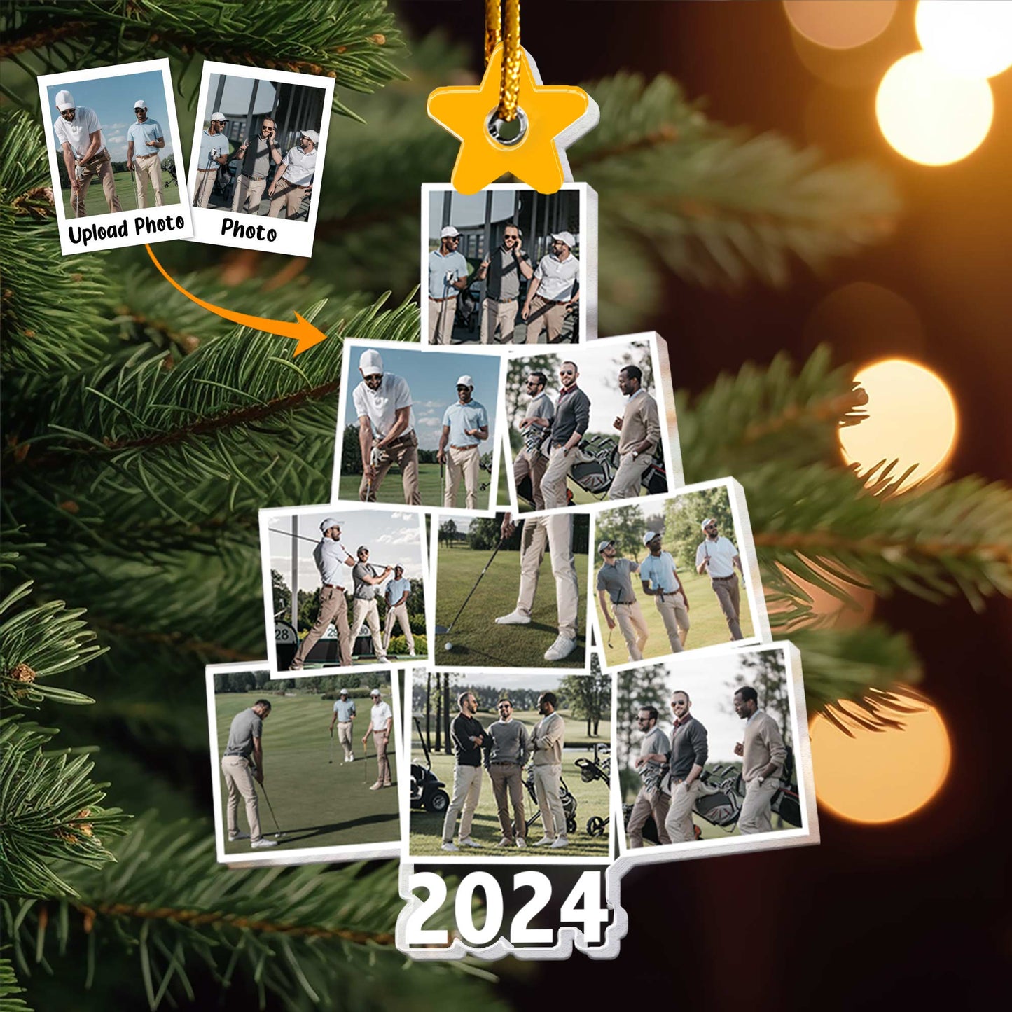 Personalized Golf Photo Christmas Tree Ornament - Custom 2024 Keepsake