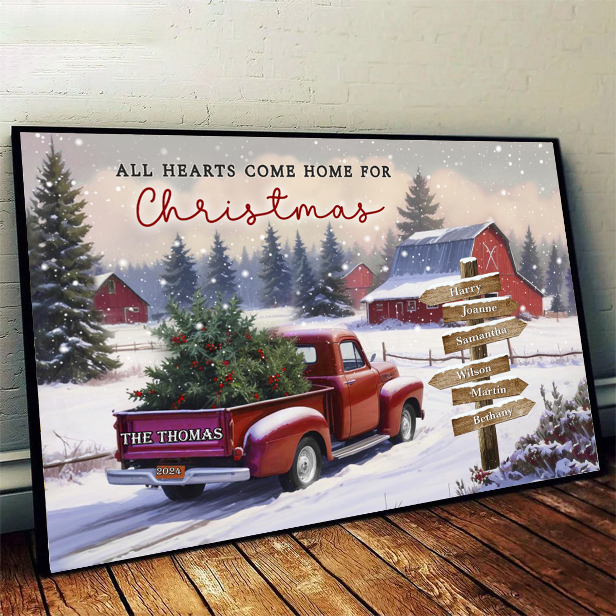 Customizable "All Hearts Come Home for Christmas" Canvas / Poster - Personalize Names & Year