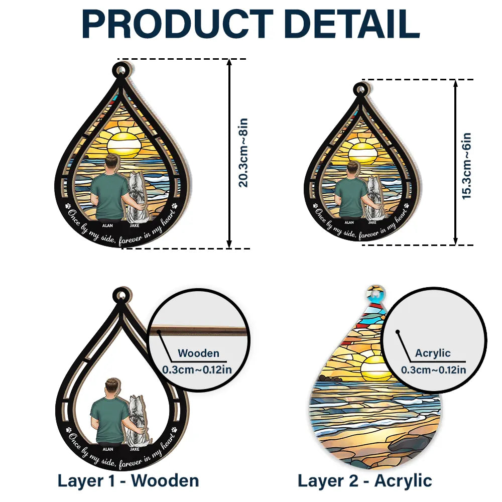 Custom Pet Memorial For Loved One Suncatcher Ornament: "Once By My Side, Forever In My Heart"