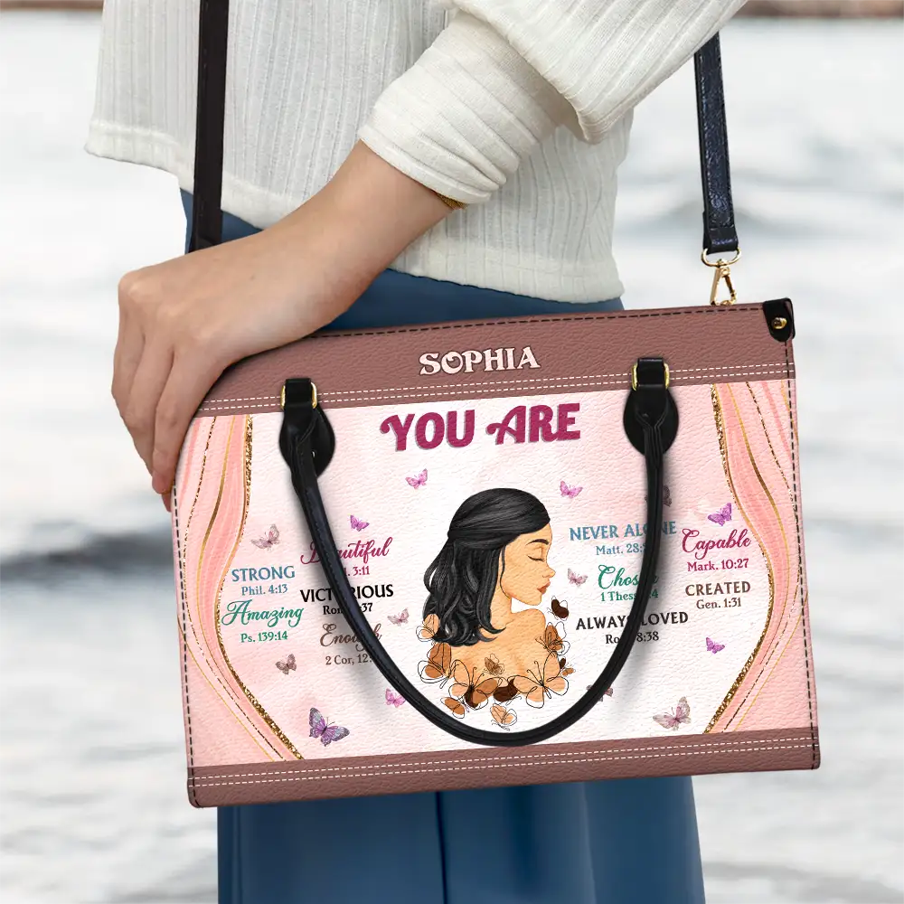Personalized "God Says You Are" Motivational Leather Bag for Her