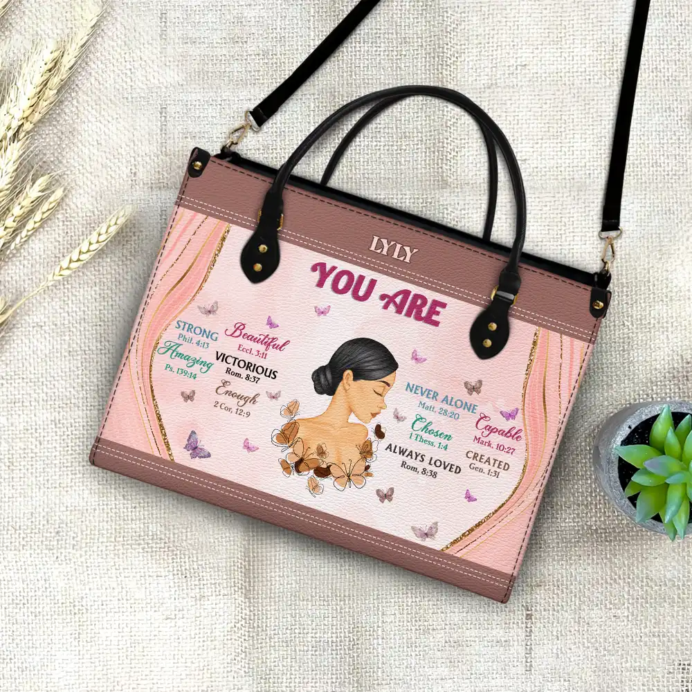 Personalized "God Says You Are" Motivational Leather Bag for Her
