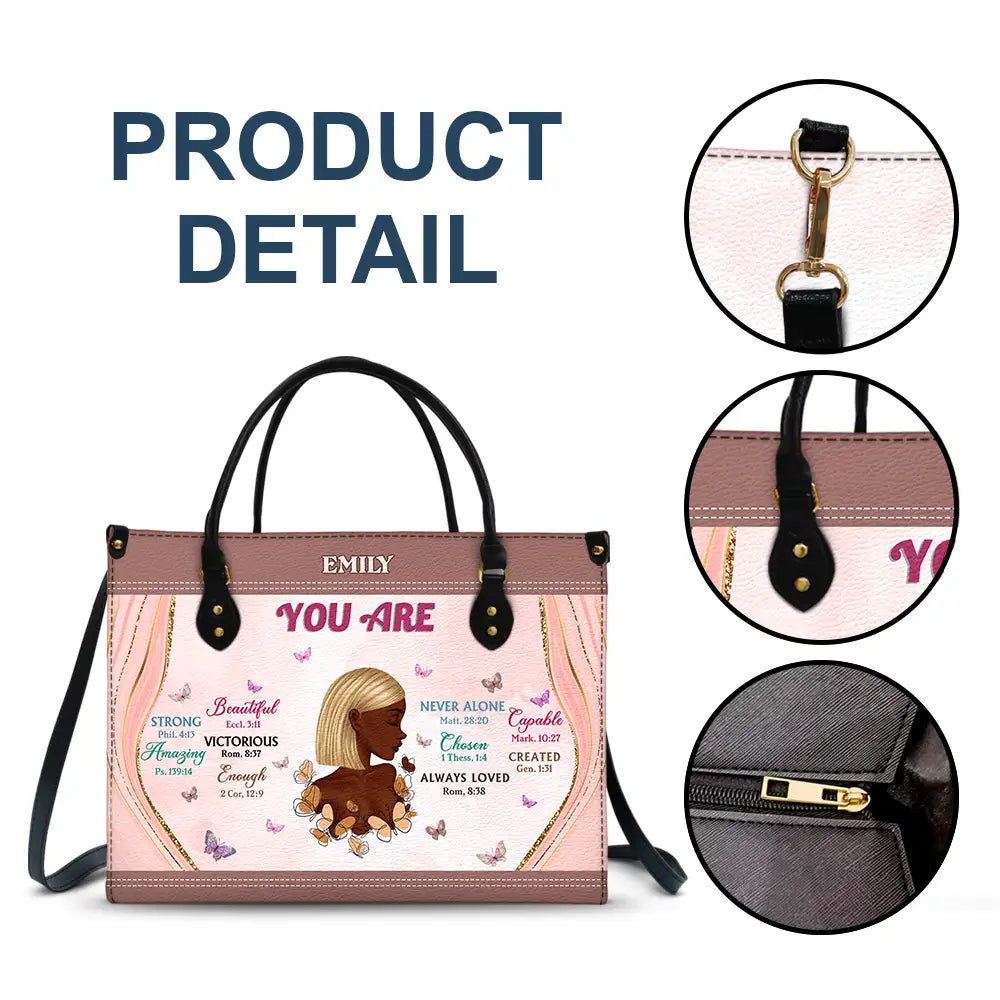 Personalized "God Says You Are" Motivational Leather Bag for Her