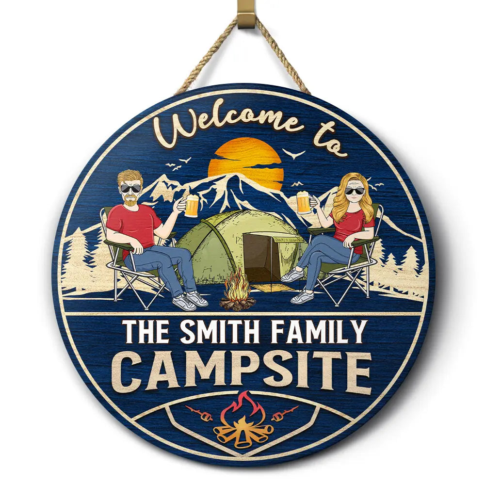 Personalized 'Welcome to Our Campsite' Wood Sign - Custom Camping Gift