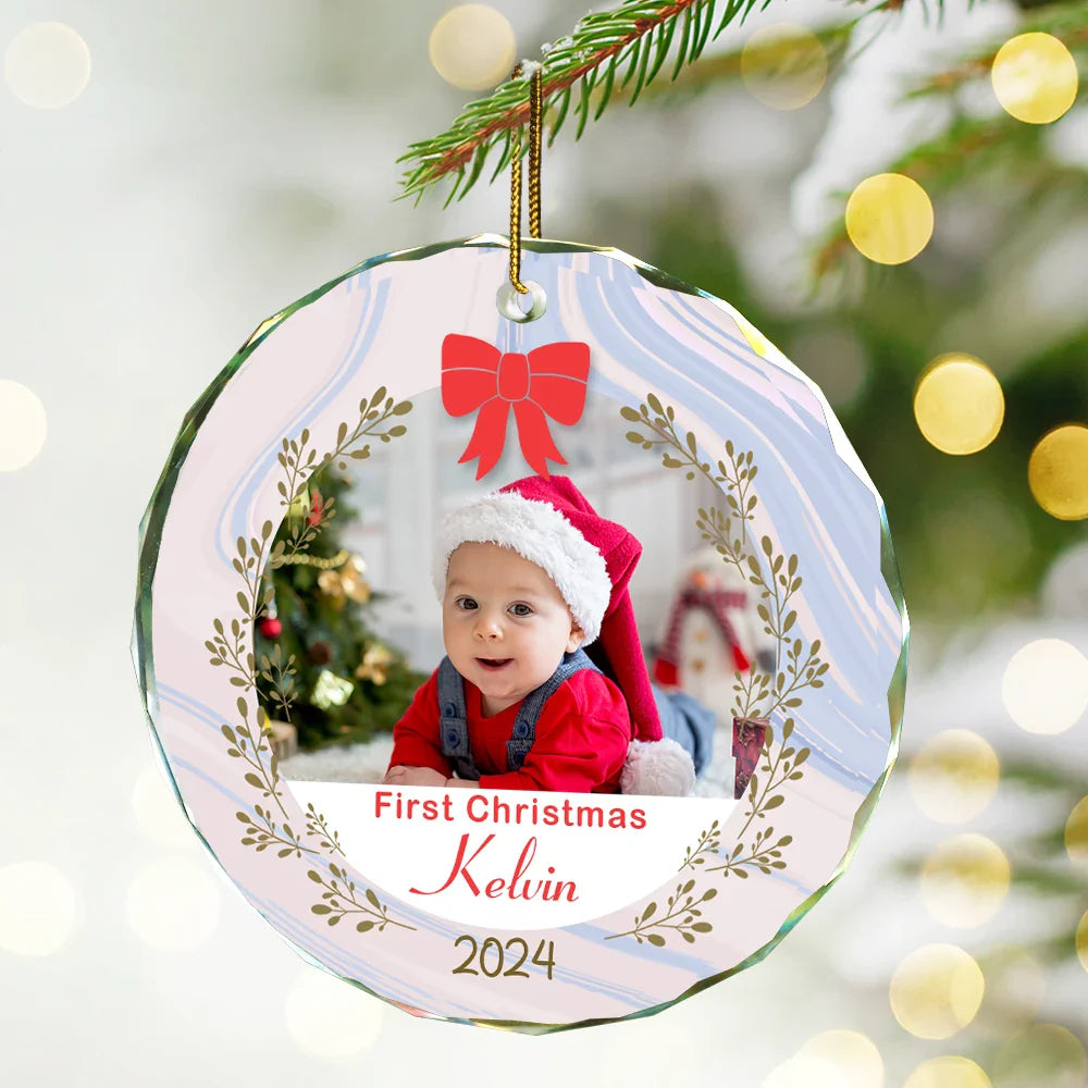 Heartfelt Personalized Baby's First Christmas Custom Photo Glass Ornament