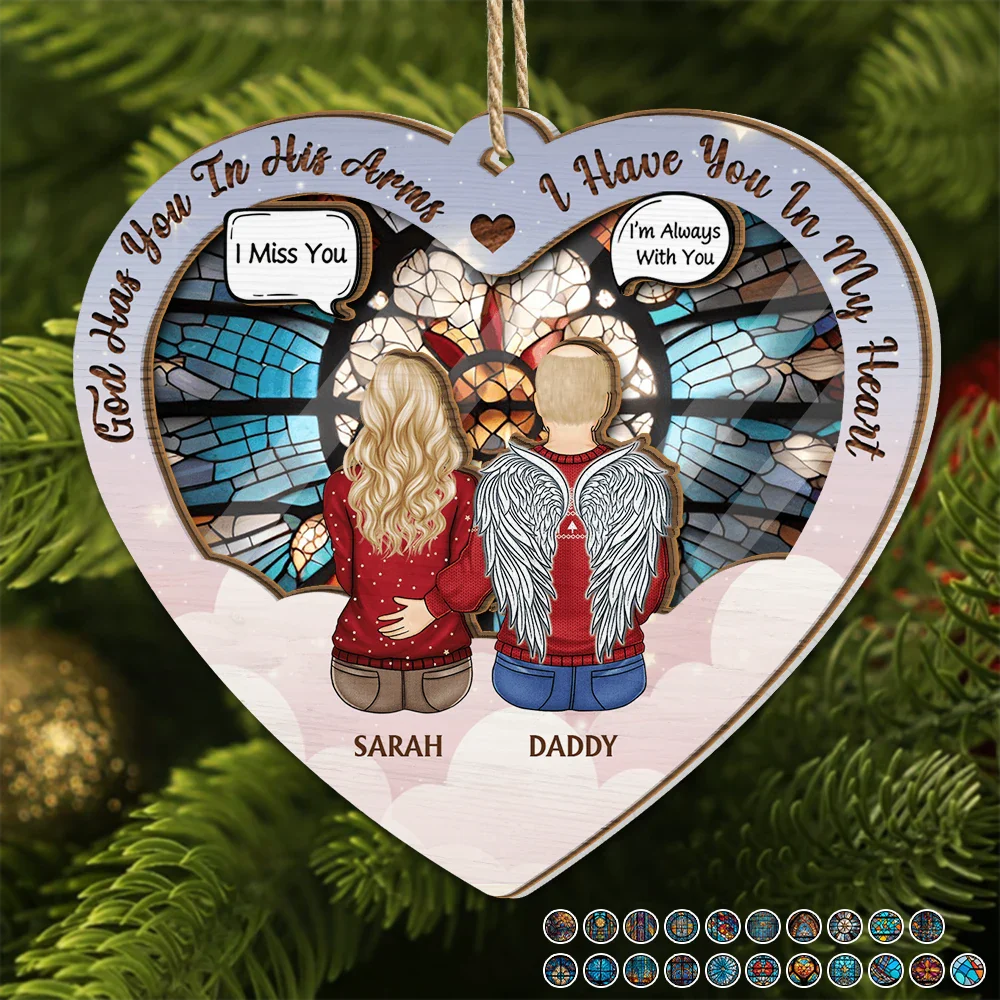 Personalized Memorial For Loved One Suncatcher: 'God Has You In His Arms, I Have You In My Heart'