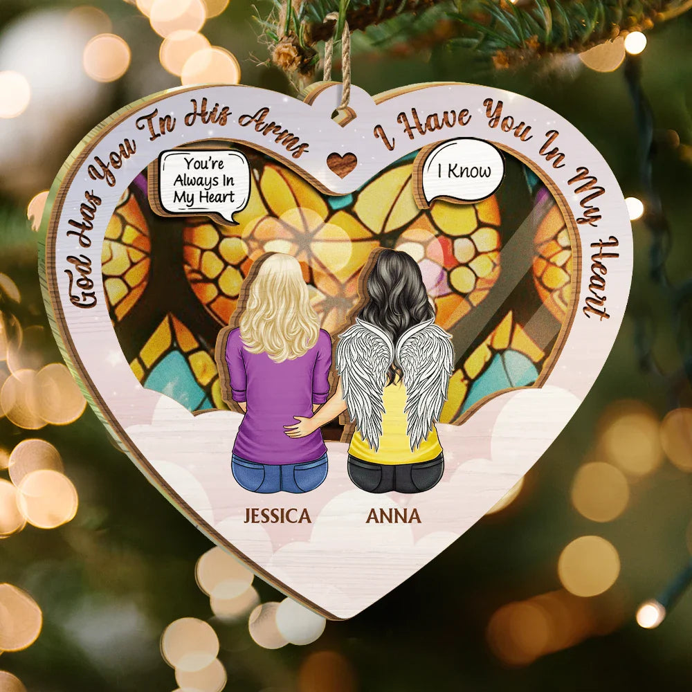 Personalized Memorial For Loved One Suncatcher: 'God Has You In His Arms, I Have You In My Heart'