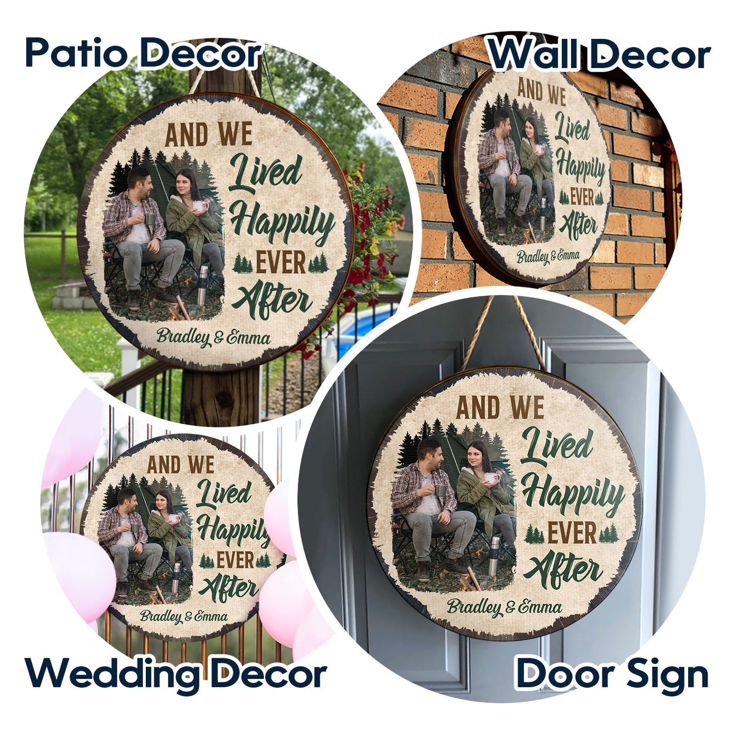 Custom Photo Wood Sign: 'Husband & Wife Camping Partners For Life'