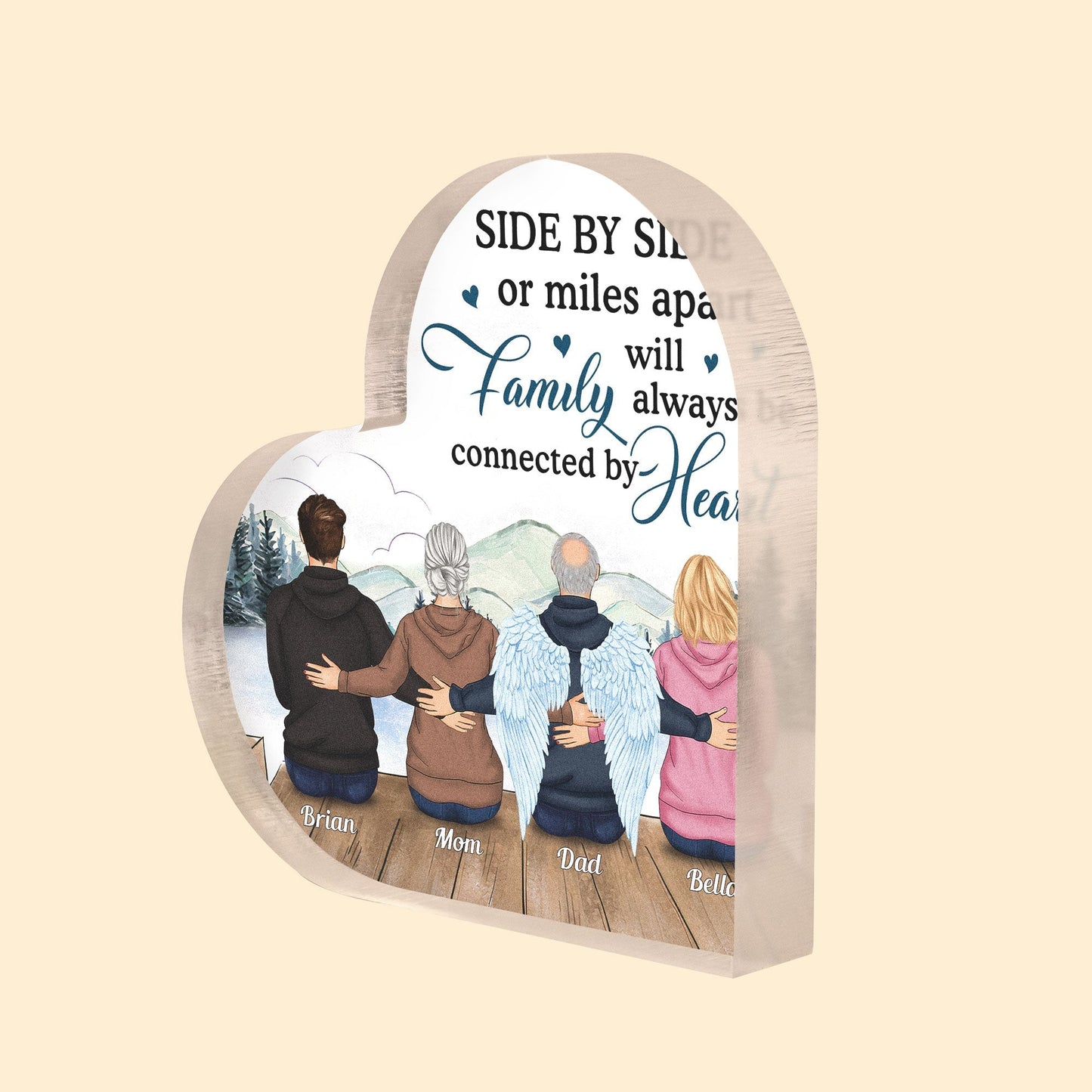 Personalized Family Plaque: 'Side By Side or Miles Apart, Connected by Heart'