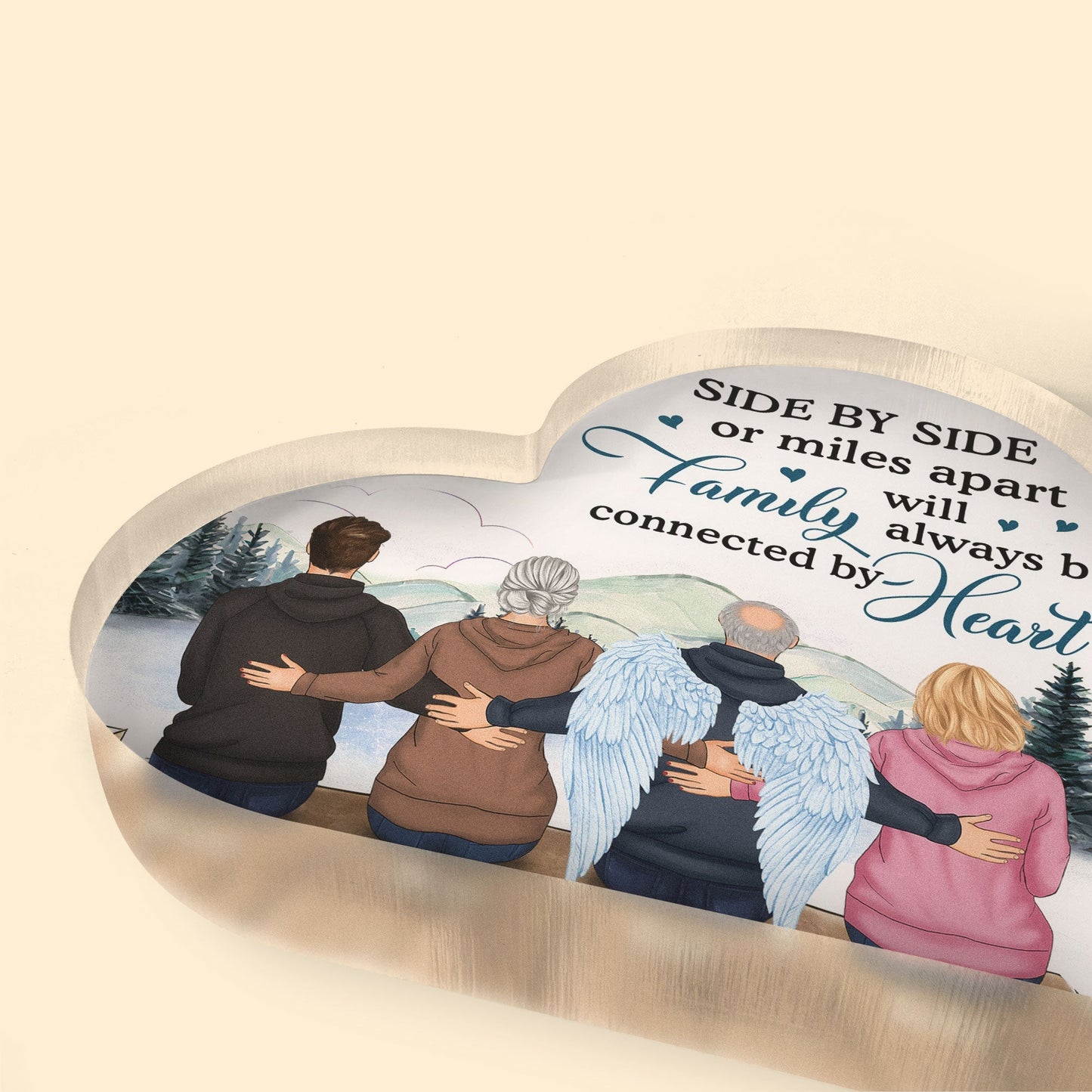 Personalized Family Plaque: 'Side By Side or Miles Apart, Connected by Heart'