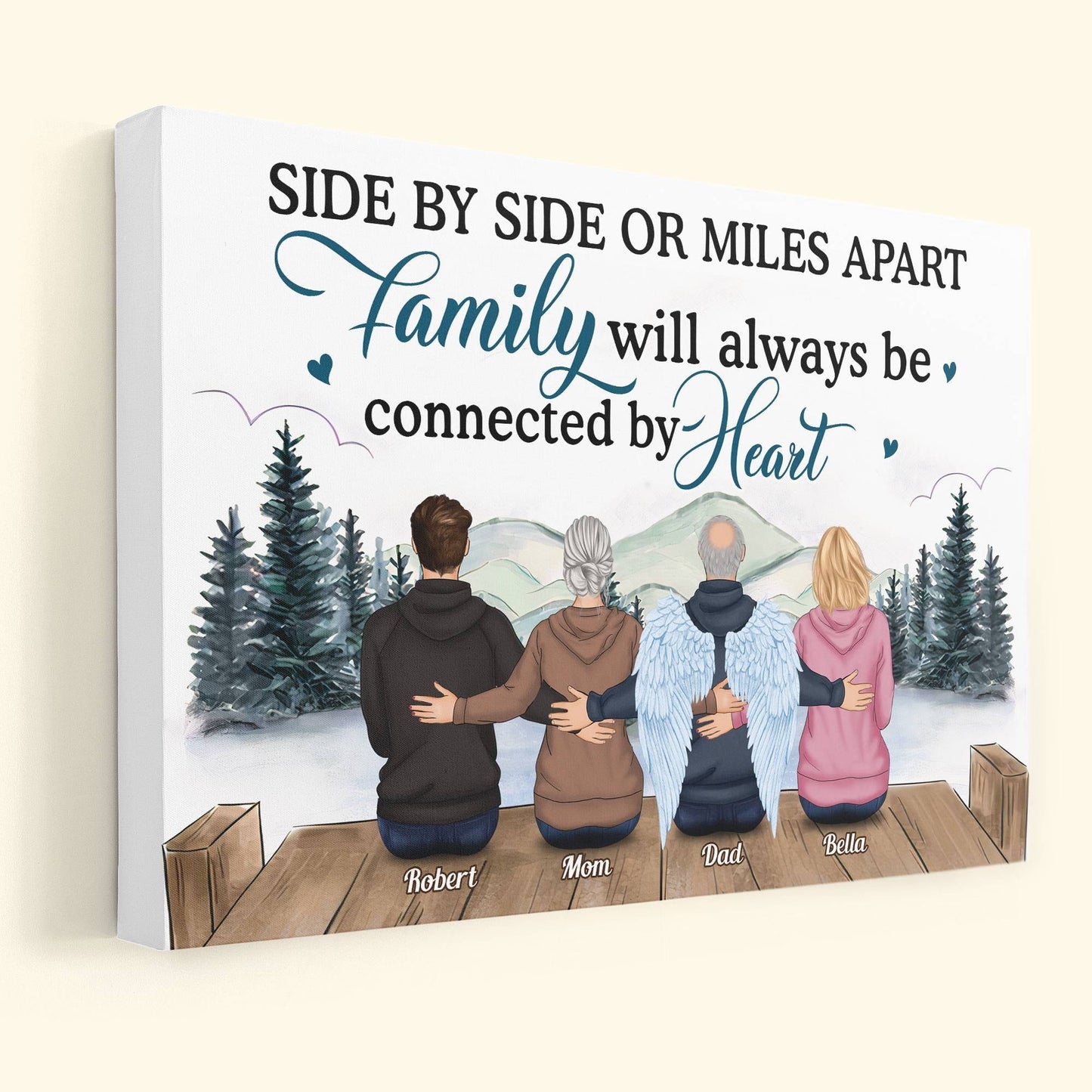 Side By Side Or Miles Apart, Family Connected By Heart - Personalized Poster / Canvas - Mothers Day Gift, Fathers Day Gift For Family, Long Distance Family Gift