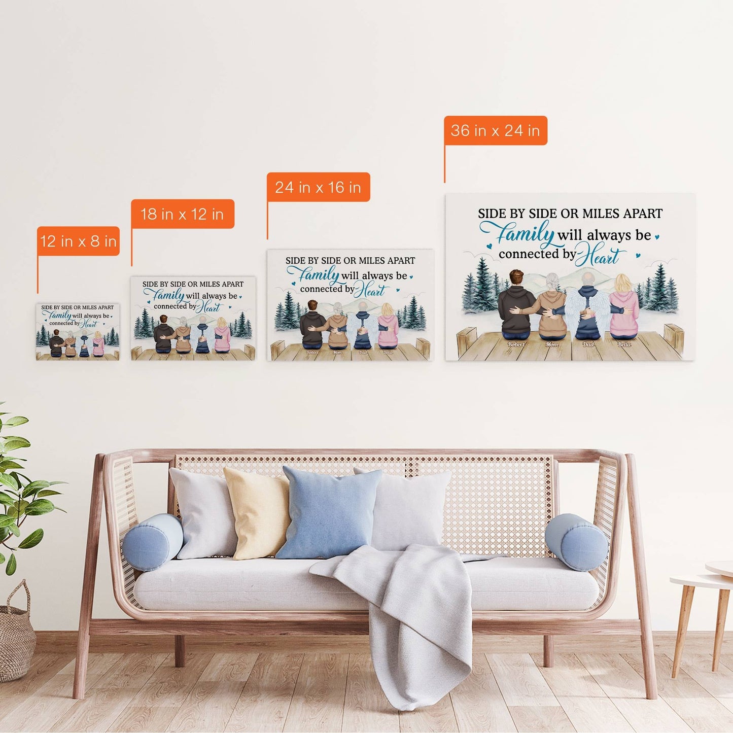 Side By Side Or Miles Apart, Family Connected By Heart - Personalized Poster / Canvas - Mothers Day Gift, Fathers Day Gift For Family, Long Distance Family Gift