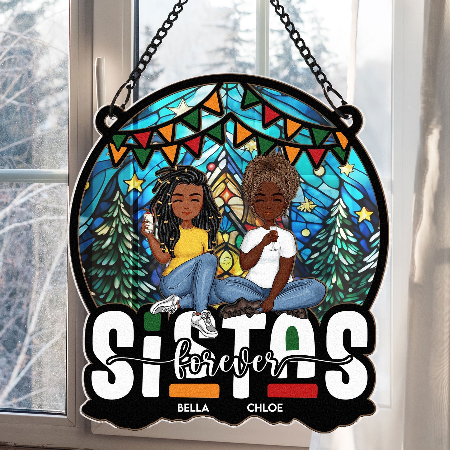 Heartfelt Personalized 'Sistas Forever' Window Suncatcher Ornament
