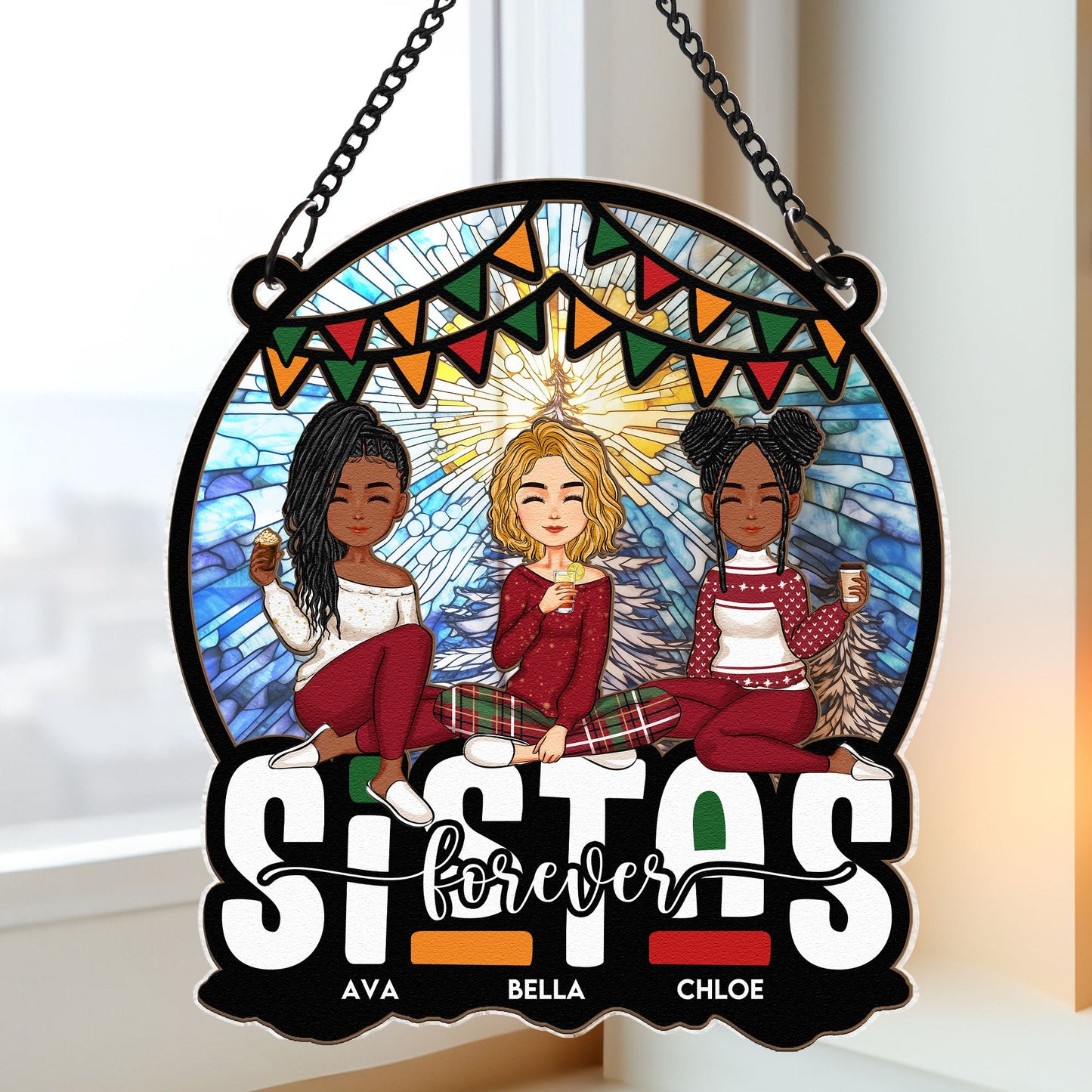 Heartfelt Personalized 'Sistas Forever' Window Suncatcher Ornament