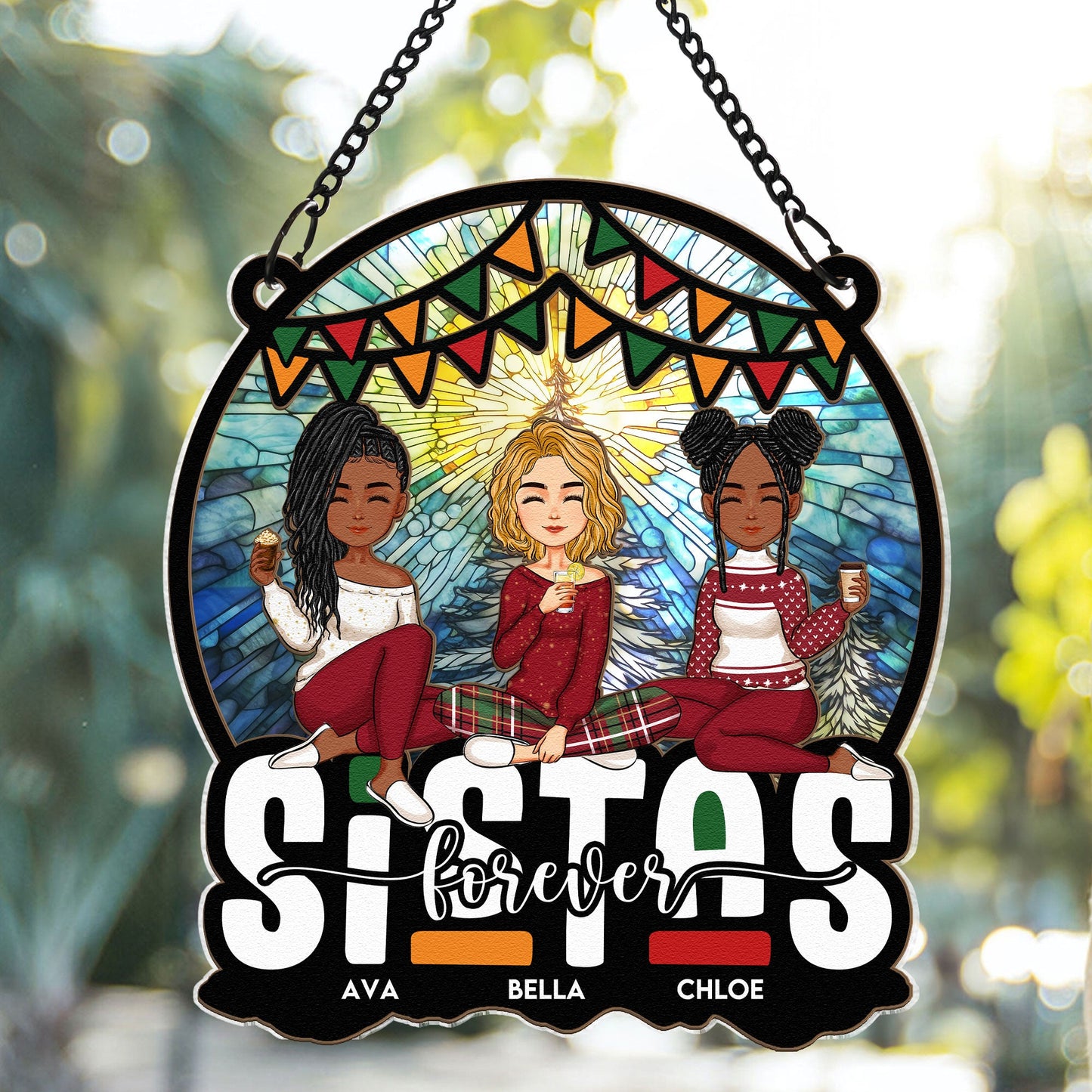 Heartfelt Personalized 'Sistas Forever' Window Suncatcher Ornament