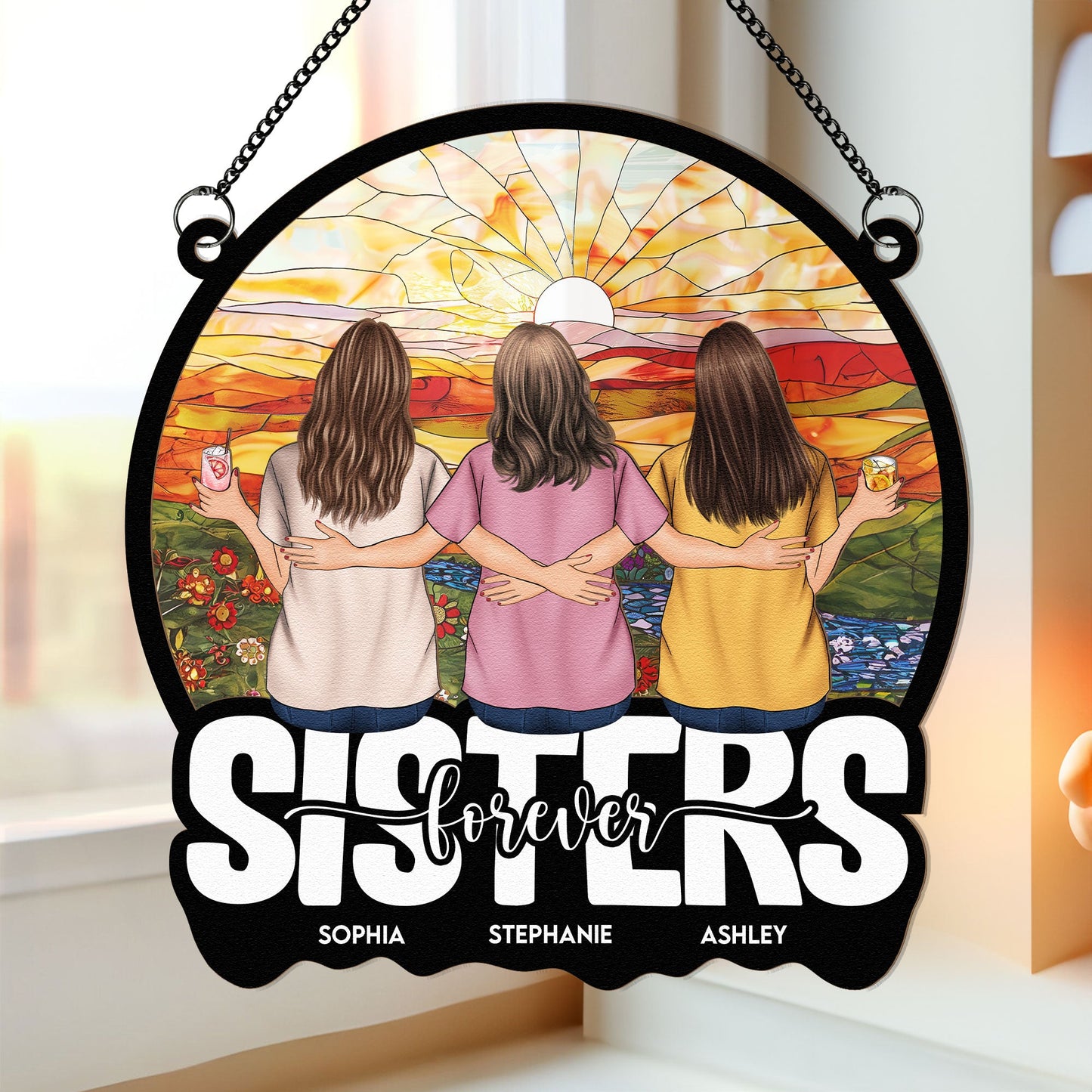Custom "Sisters Forever" Suncatcher - Personalized Window Art Gift