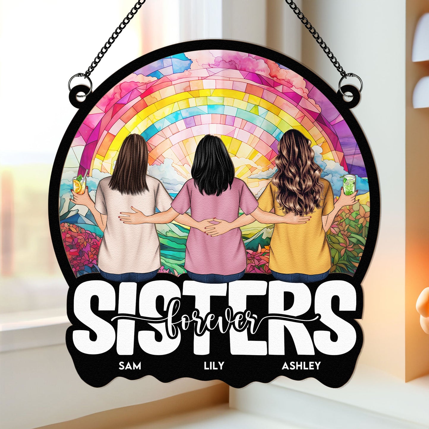 Custom "Sisters Forever" Suncatcher - Personalized Window Art Gift