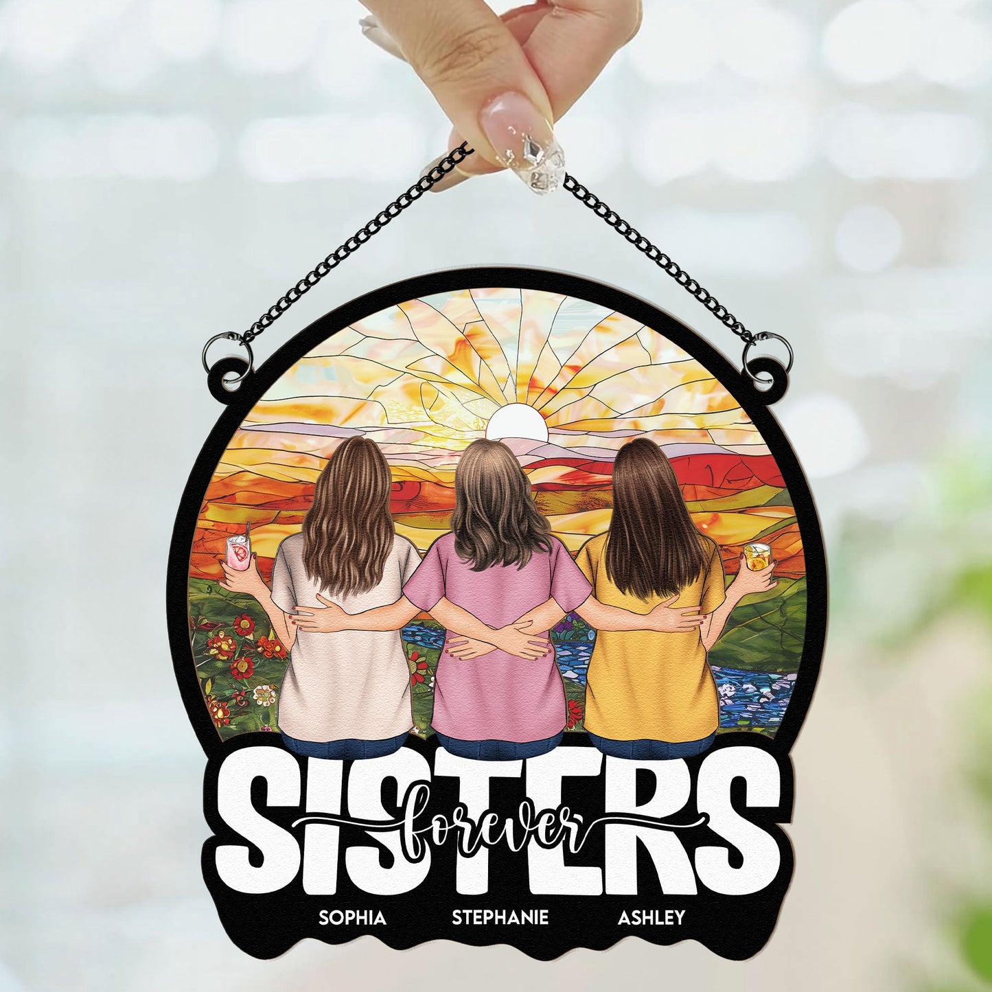 Custom "Sisters Forever" Suncatcher - Personalized Window Art Gift