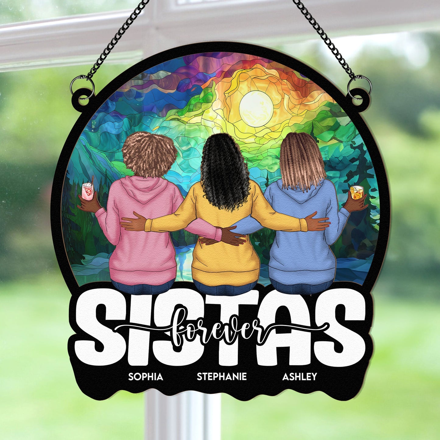Custom "Sisters Forever" Suncatcher - Personalized Window Art Gift