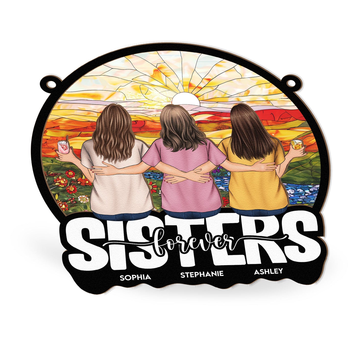 Custom "Sisters Forever" Suncatcher - Personalized Window Art Gift