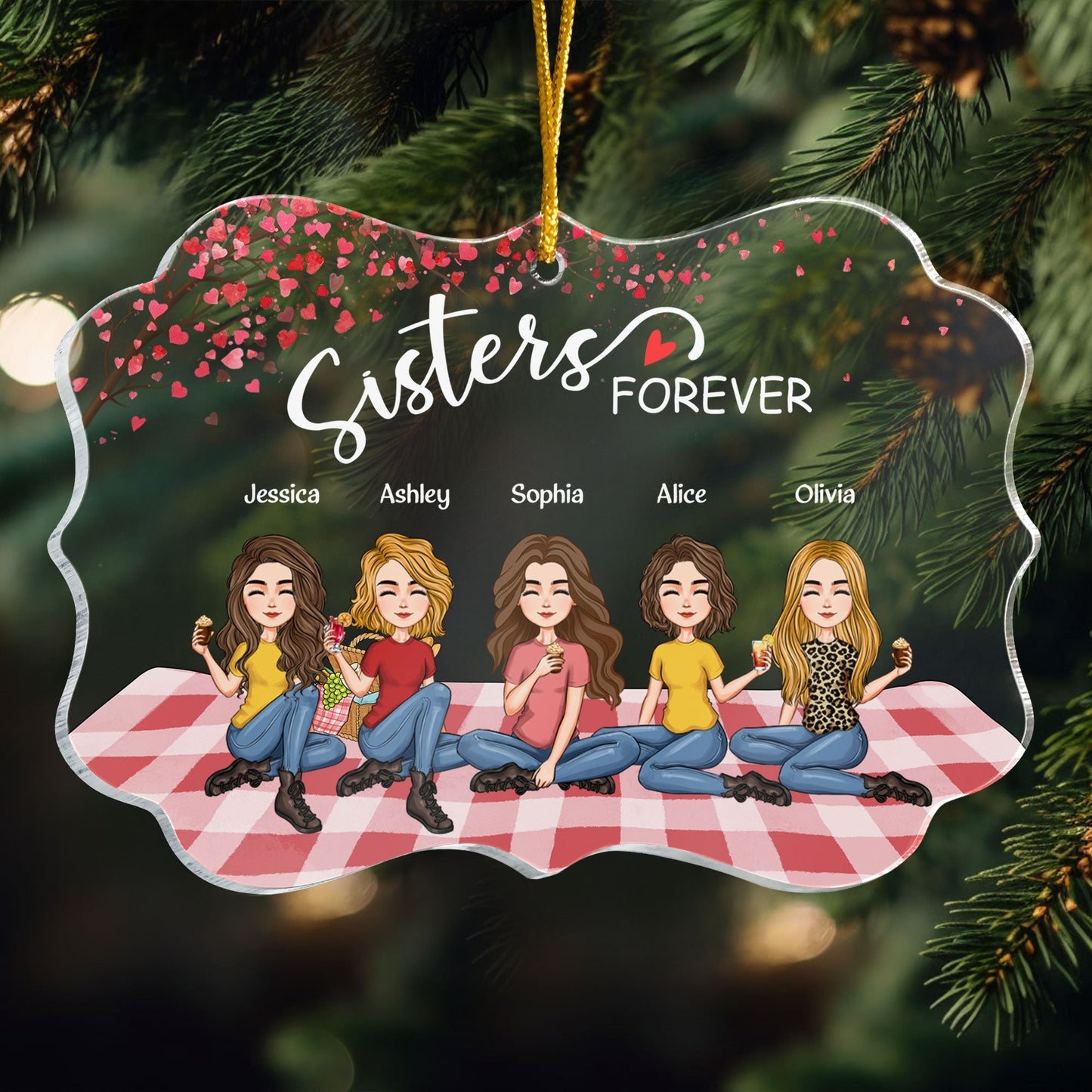 Personalized Sisters Forever Acrylic Ornament - Heartfelt Gift for Her